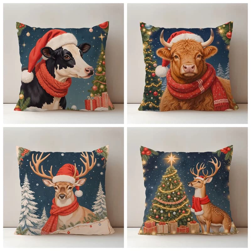 Cushion cover with 45 cm Christmas animals, cat model, dog, lion, cow, tiger, for the house, sofa, pillow lining, Christmas gift decoration