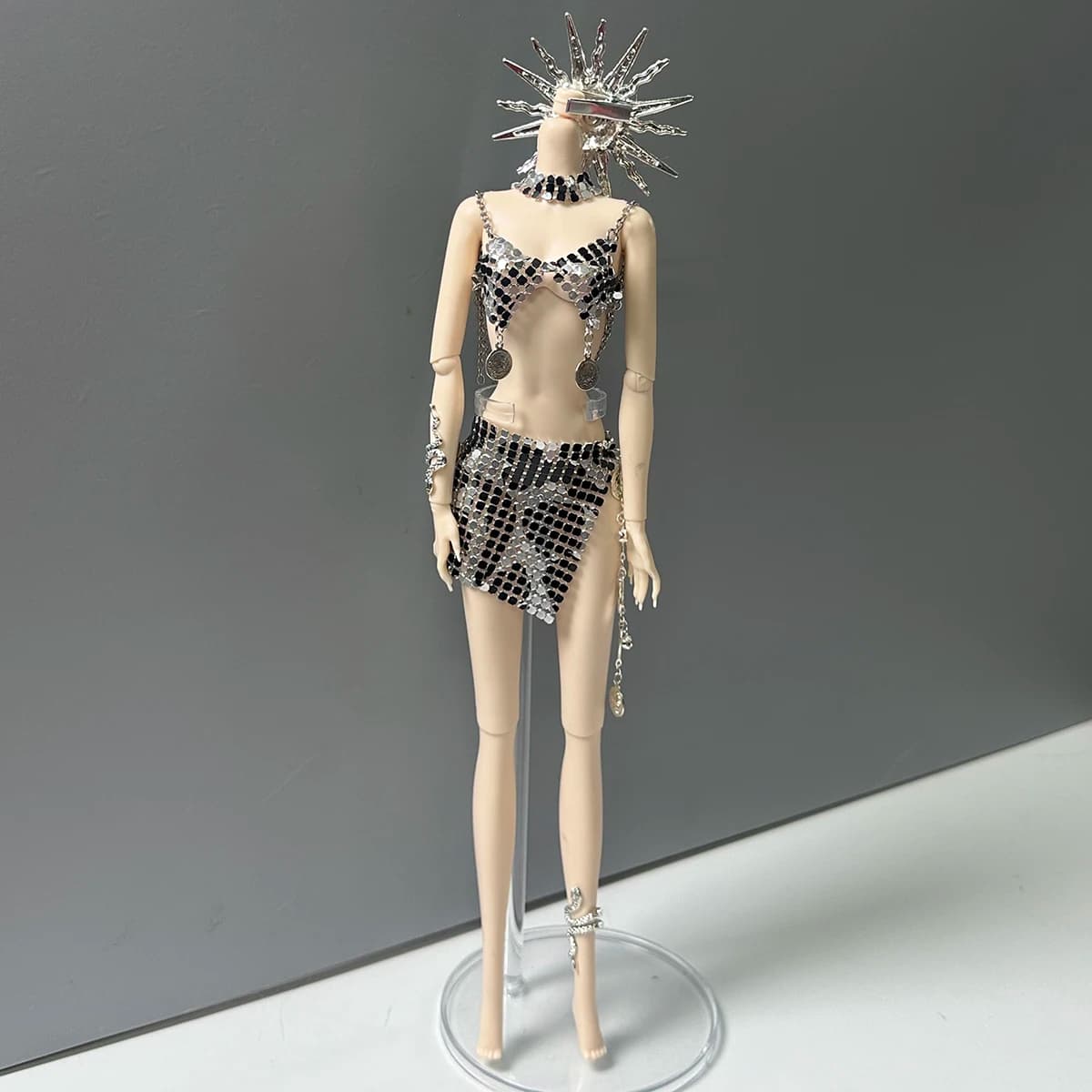 Original Design Metal LeopardPrint Tassel Vest+Sexy Short Skirt+Sun Headdress Set For 1/6 Babi Xianxian Supermodel Doll Dress Up