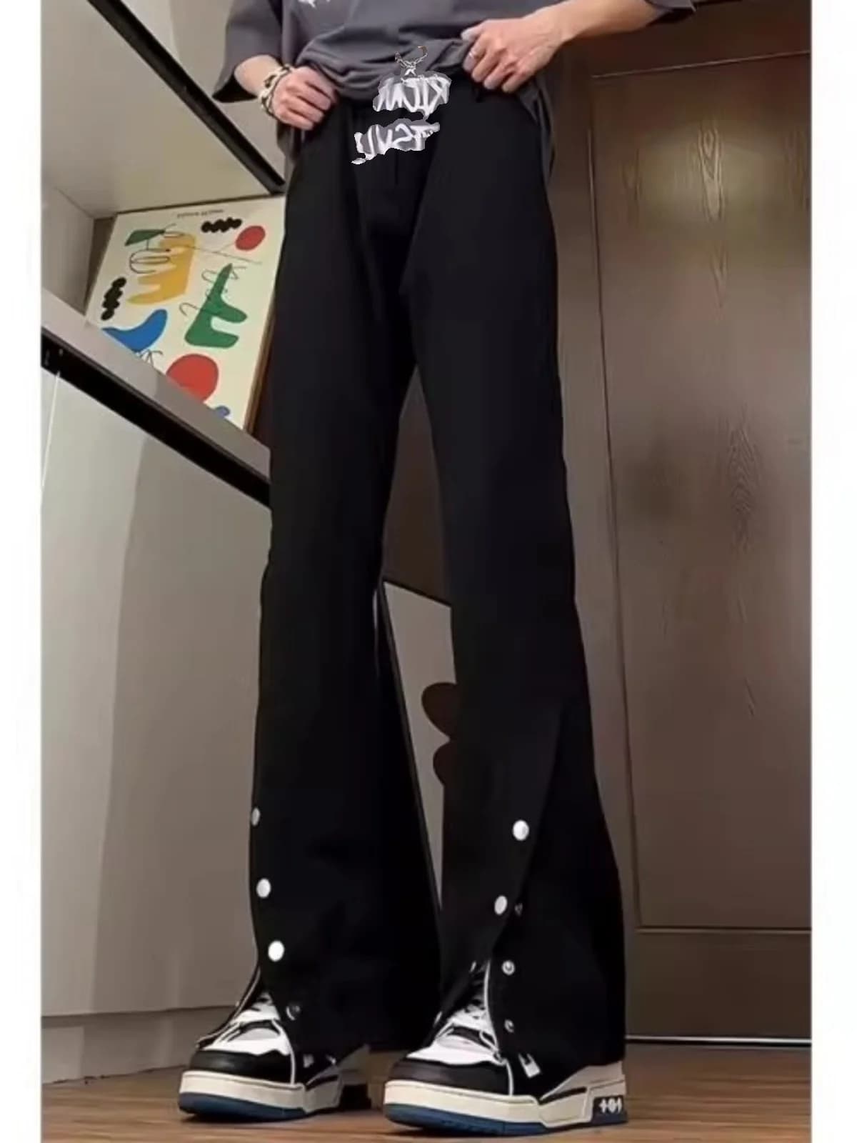 Jeans American High Street Sle da uomo, modello Bla Bell Bot, per la stagione primavera-autunno, con cerniera e spacco, gamba dritta, pantaloni lunghi snellenti.