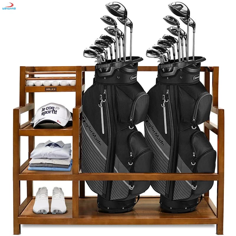 Golf club rack Travel ball bag rack Storage wooden frame Display stand