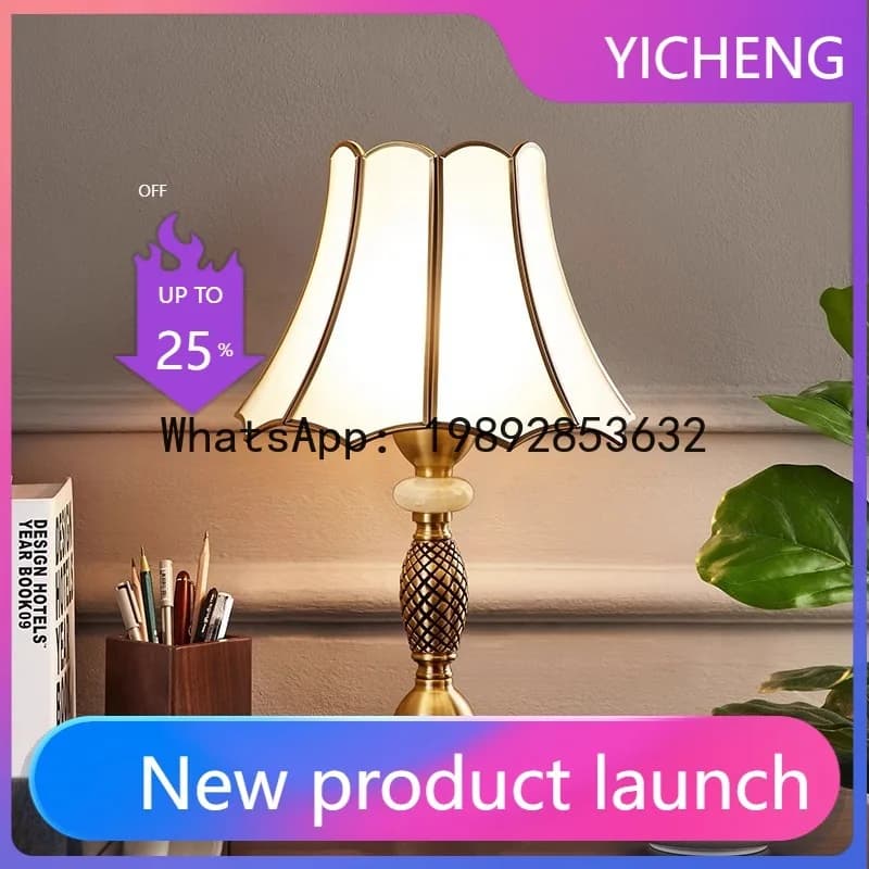 Lampada da scrivania ZC europea interamente in rame per camera da letto, creativa e moderna, per soggiorno e studio, calda e semplice, stile americano, da comodino