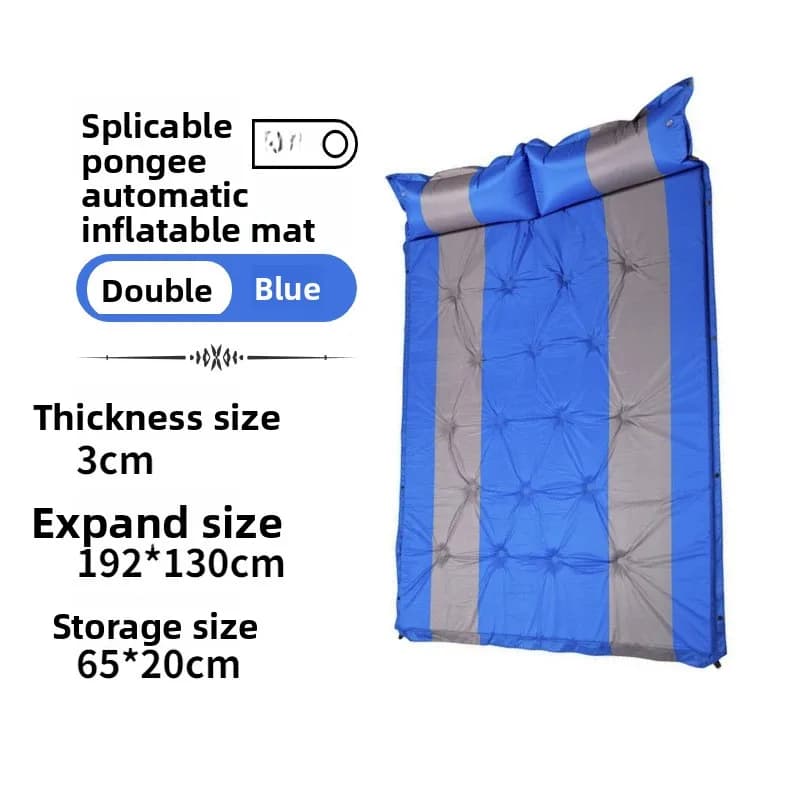 Double Self Inflating Camping Mattress with Pillow and Connectable Sides