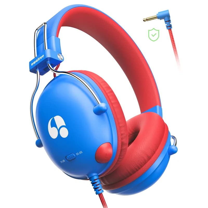 Awatrue Kids Headphones 74/85dB Safe Volume Limit Stereo Wired on-Ear Headphones for Kids Boys Girls 3.5mm Jack for Tablet, IPad