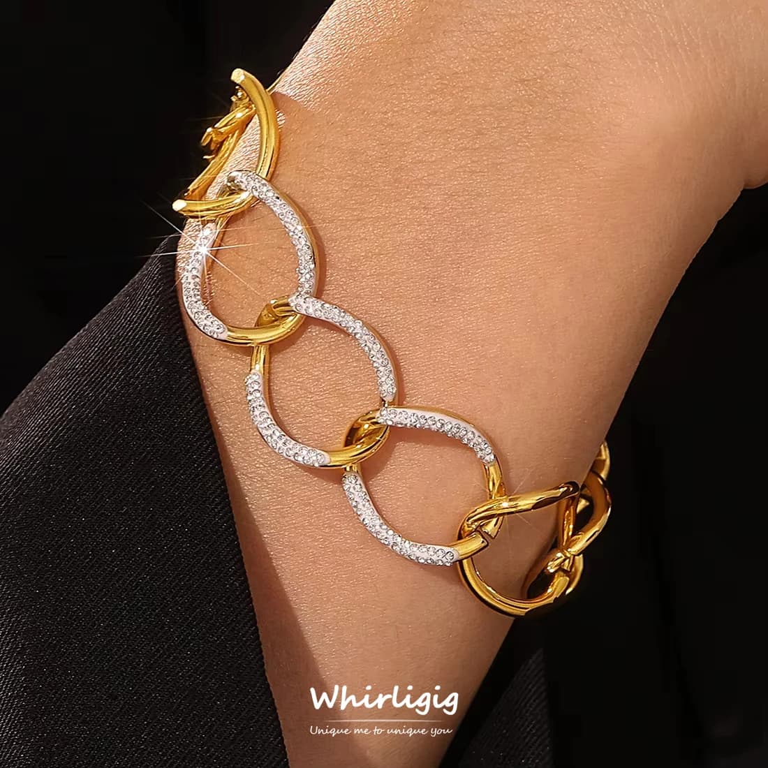 Bracciale rigido in acciaio inossidabile con design a catena alla moda per bracciale con ciondoli da donna, gioielli con ciondoli di lusso, regalo per banchetti nuziali