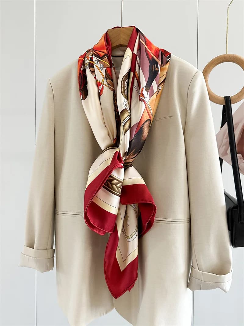 Horse Silk Scarf Luxury Designers Hand-rolled Edges Large Shawls Women Bandanas Accessories Belt Hair Neck Decorations