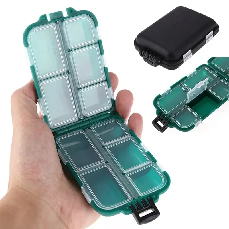 Box for Fishing Equipment with 10 Parts, Box for baits and hooks, Multifunctional Double Side Organizer for Fishing Tools