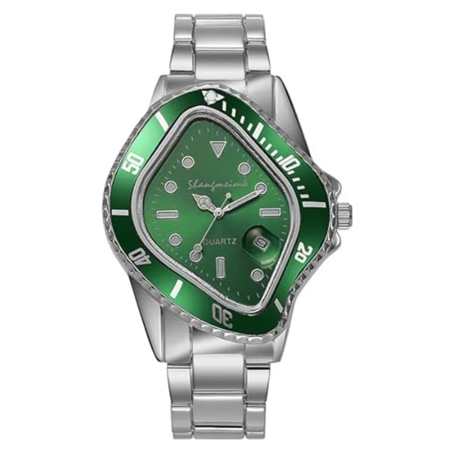 Orologi Unici da Uomo Impermeabili in Acciaio Inossidabile con Movimento al Quarzo Luminoso, Funzione Calendario e Quadrante Verde