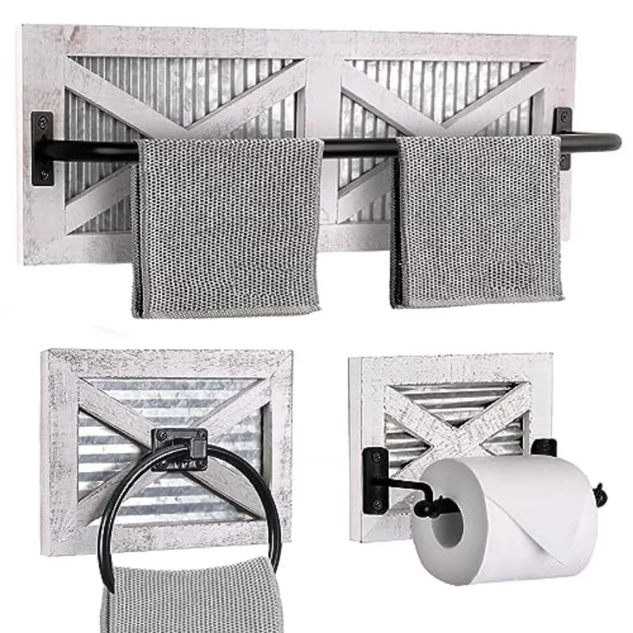 Set 3 Pezzi Porta Carta Igienica e Porta Asciugamani Stile Rustico da Parete per Bagno
