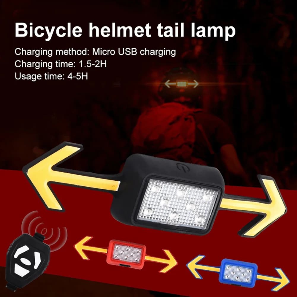 Bicycle Helmet Light, Direction Indicator, Backlight, Remote Lights, USB Rechargeable, Waterproof, Night Warning Light for Cycling