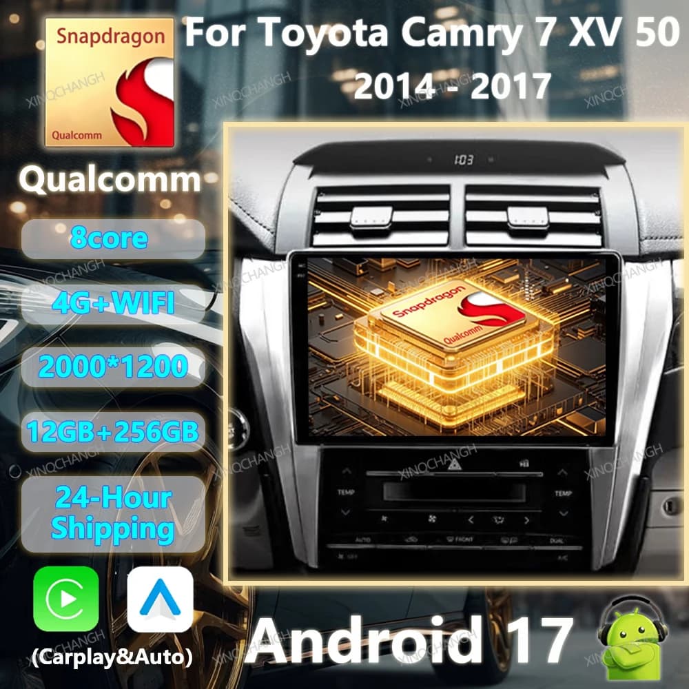 Android 17 Car Radio Carplay Auto For Toyota Camry 7 XV 50 55 2014 - 2017 GPS 4G WIFI Multimedia Video Player 2DIN BT Navigation