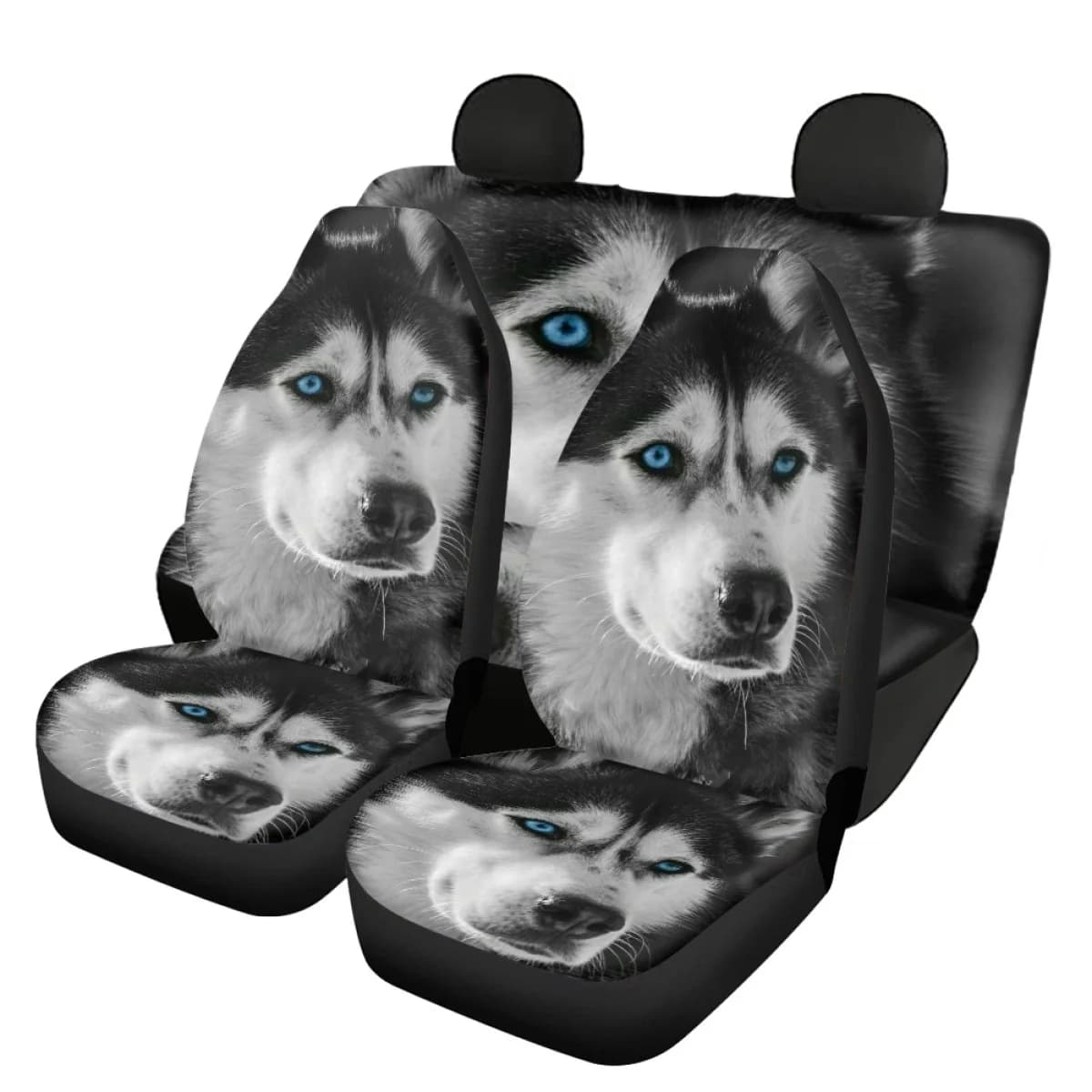 Animal Husky Pattern Full Set Universal Fit 3D Car Seat Covers Most Easy to Install Decor