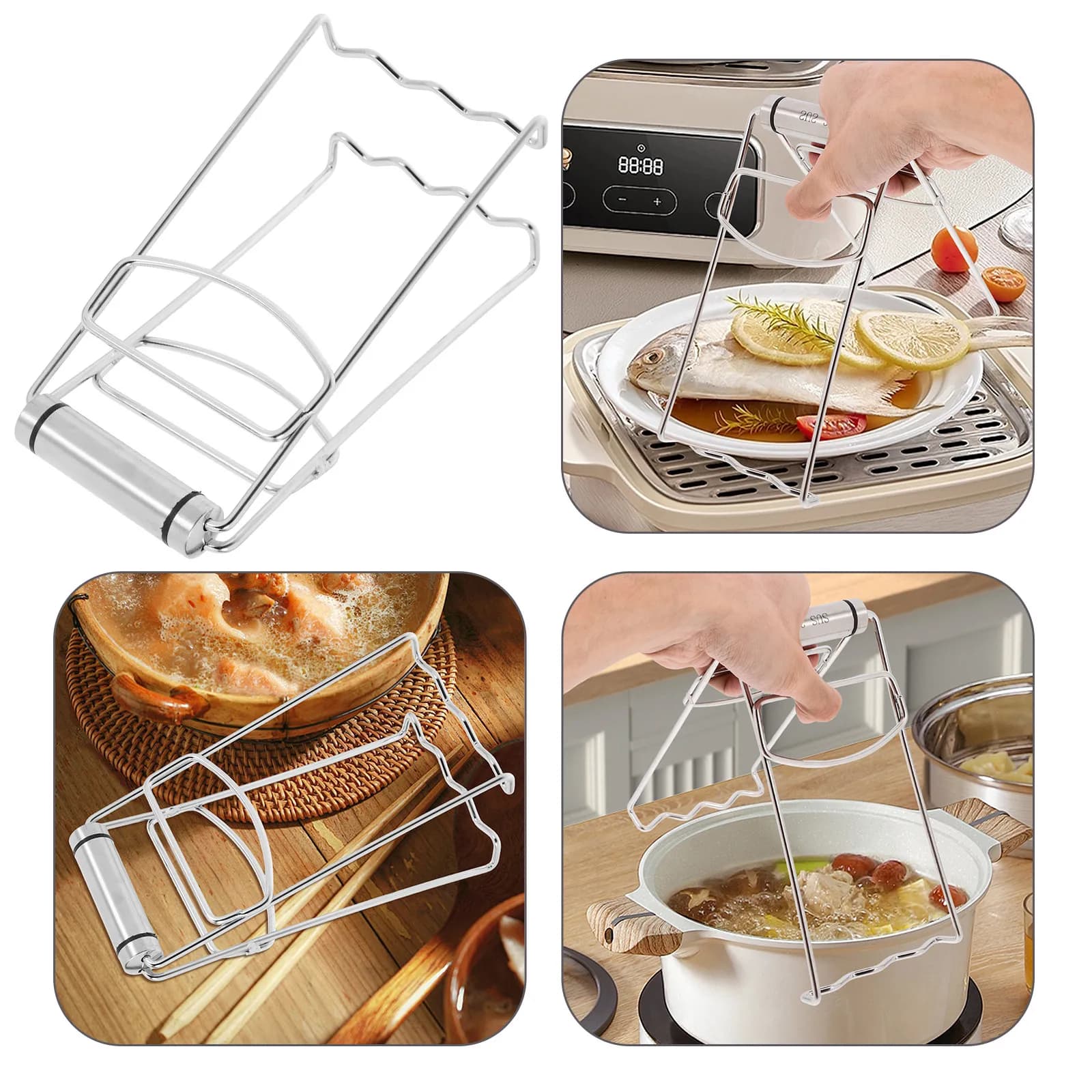 Pinze/Pinze da Cucina Professionali in Acciaio Inossidabile per Piatti Caldi, Ciotole, Teglie da Forno, Microonde, Friggitrice ad Aria e Pizza - Anti-scottatura