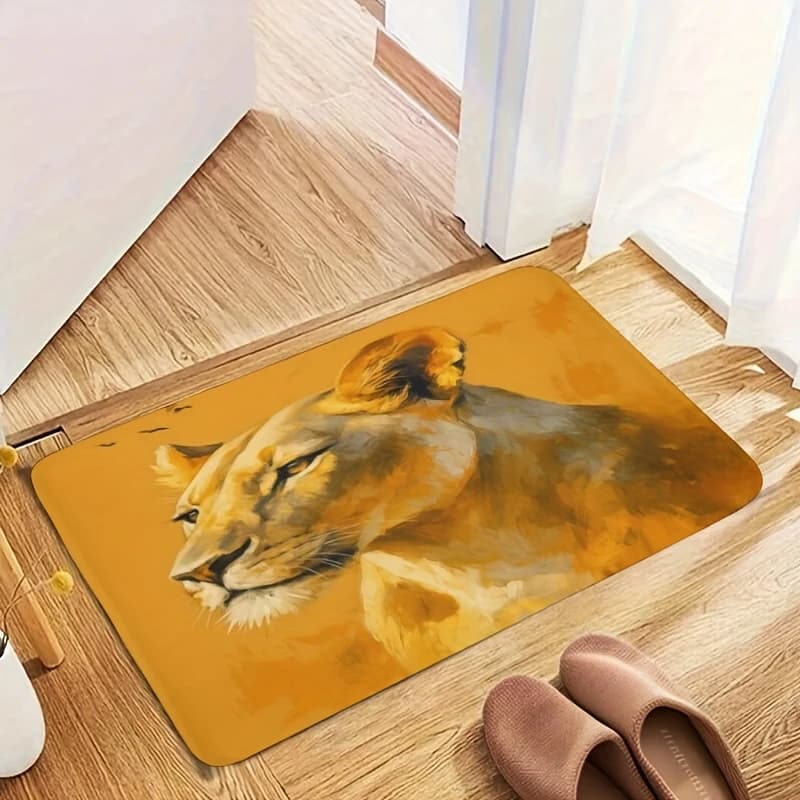 Zerbino antiscivolo in flanella di leone da 1 pezzo 16x24 pollici, tappetino da ingresso ultra morbido e accogliente con design artistico a testa di leone, supporto in gomma