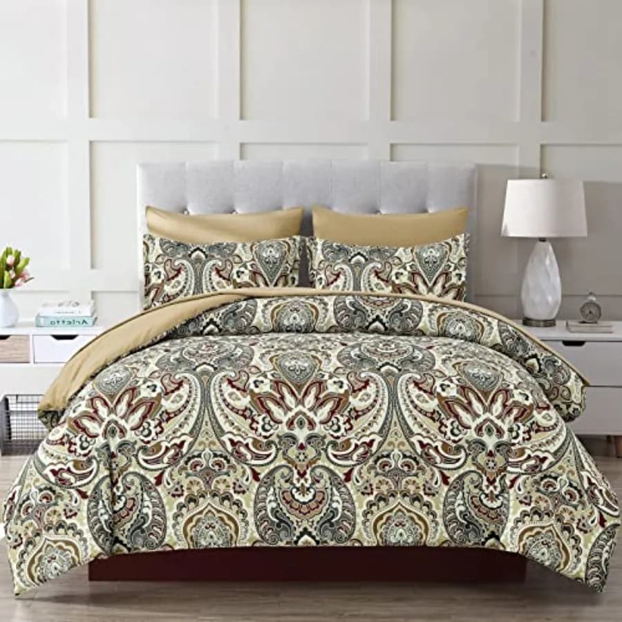 Set Copripiumino Boho 7 Pezzi, Set Completo Letto con Motivo Paisley, Morbida Microfibra, Include 1 Copripiumino, 1 Lenzuolo Piatto