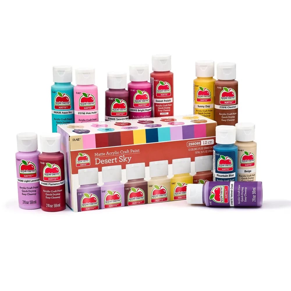 12 Colors Matte Acrylic Paint Set for Craft Art Painting 2 Ounce Bottles Non Toxic Quick Dry Rich Pigments for Canvas Wood Fabric Ceramics DIY Projects Supplies