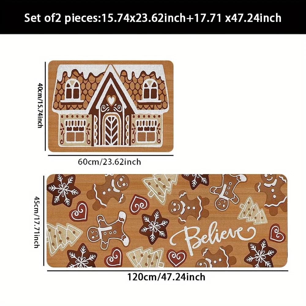 VIKAMA Natale Gingerbread Man Tappetino da cucina Tappeto antiscivolo Zerbino per camera da letto Tappeto per soggiorno Tappetino da bagno Casa