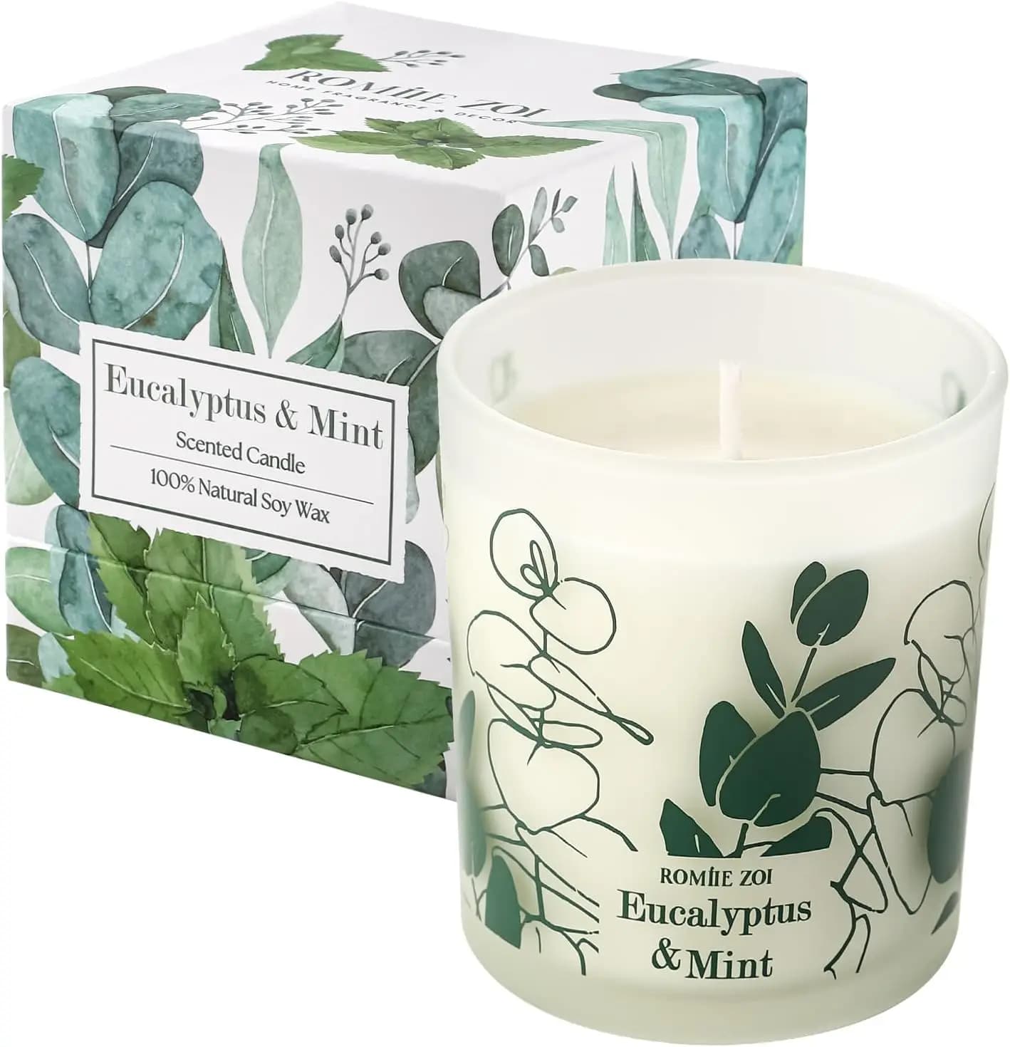 Candela Profumata Eucalipto e Menta - Barattolo in Cera di Soia da 6oz, 40 Ore di Durata, Regalo Aromaterapico