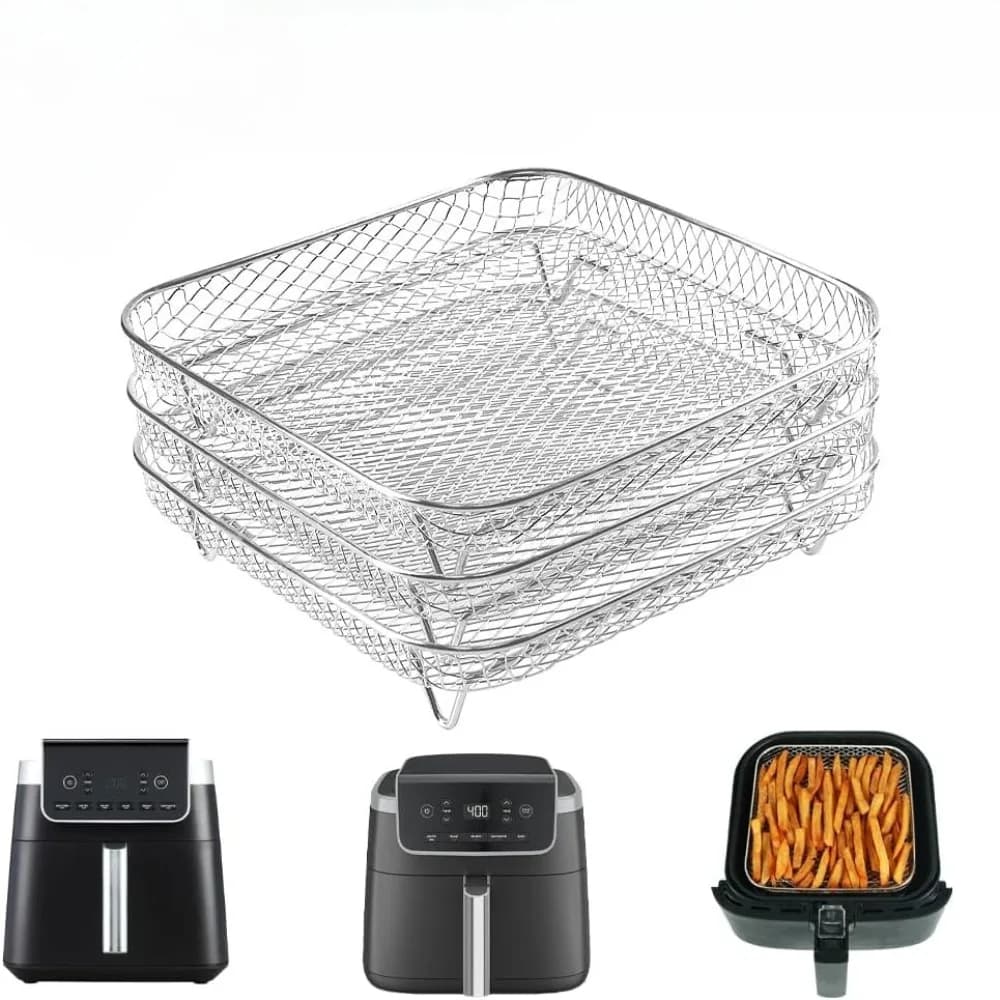 Square Air Fryer Rack, 3pcs Stackable Stainless Steel Dehydrator Rack Air Fryer Rack Basket Air Fryer Accessories
