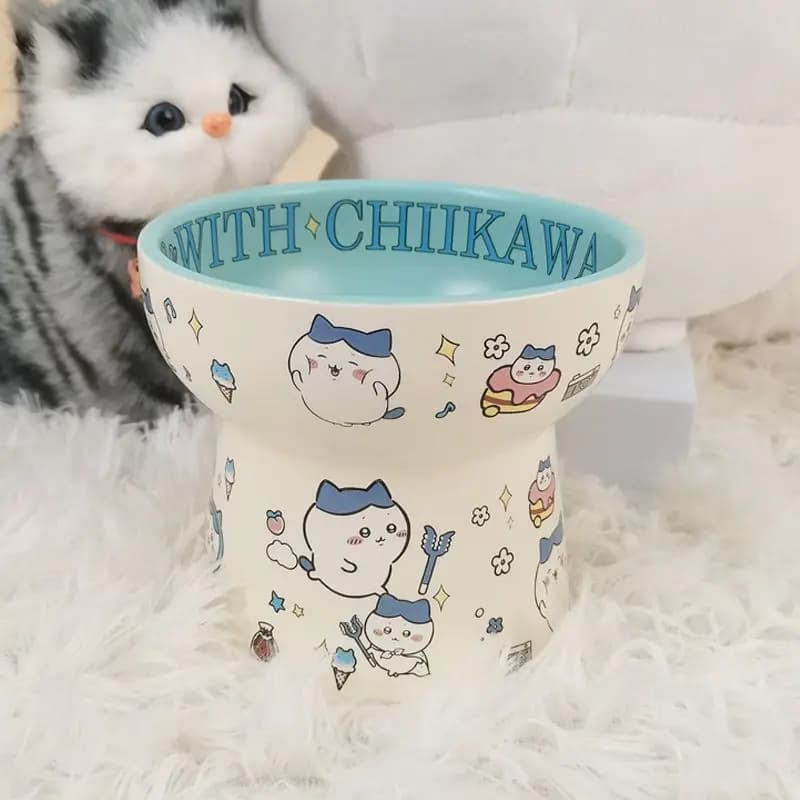 Kawaii Usagi Ciotola per gatti in ceramica a molti piani Piatto per cibo per gatti anti-ribaltamento Piatto per gatti carino per gattini Piccoli animali domestici con base antiscivolo 300ml