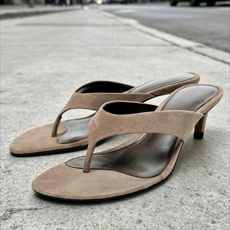 Fashion Faux Suede Flip Flops Sandals Woman Summer Concise Round Toe Slides Shoes Casual Comfortable Vacation Heels Slippers