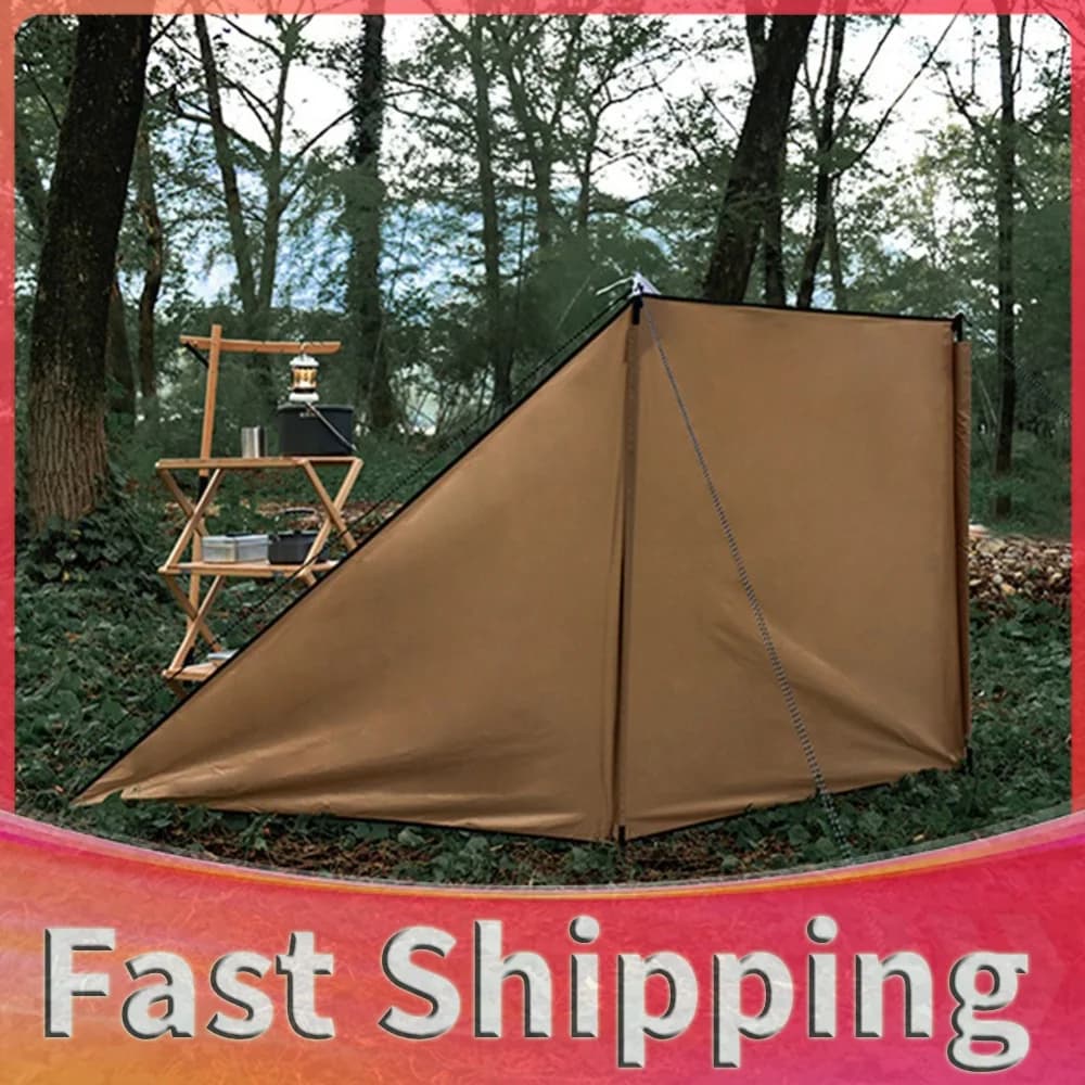 Camping Privacy Screen with Stainless Steel Pole Stove Windscreen Canvas Camping Beach Windshield Shelter for Camping Picnic BBQ