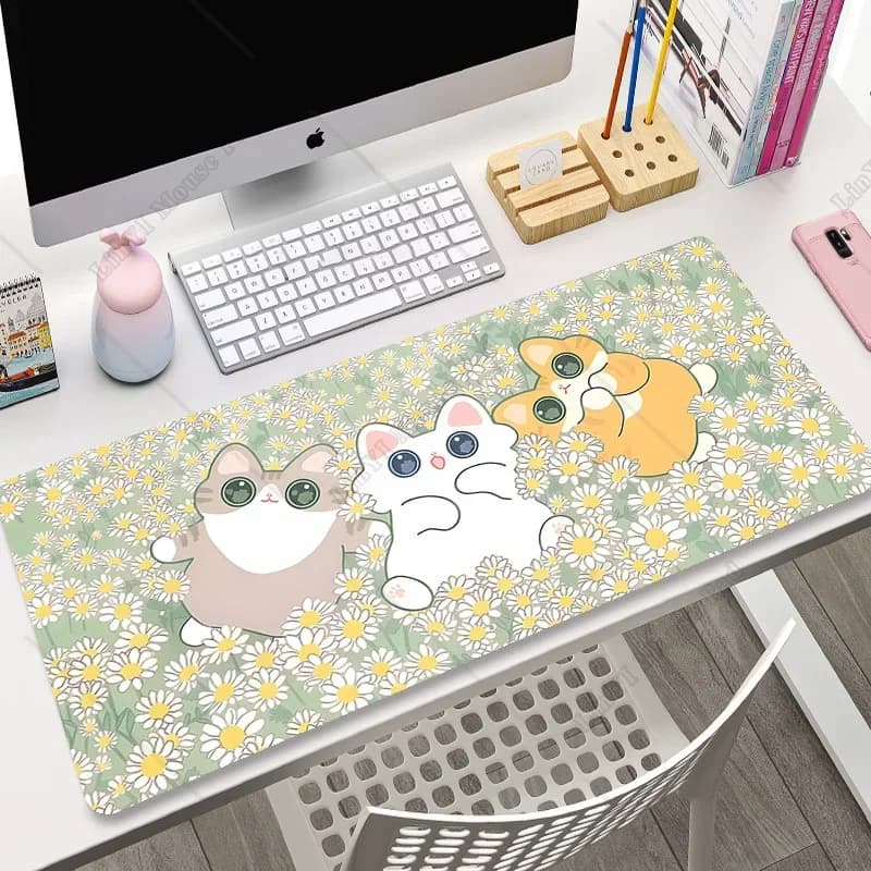 90x40 cm Pink Cat Mouse Mat Keyboard Anime XL Mouse Mat Gamer Cartoon Deskmat Accessories for PC Cute mouse pad Kawaii