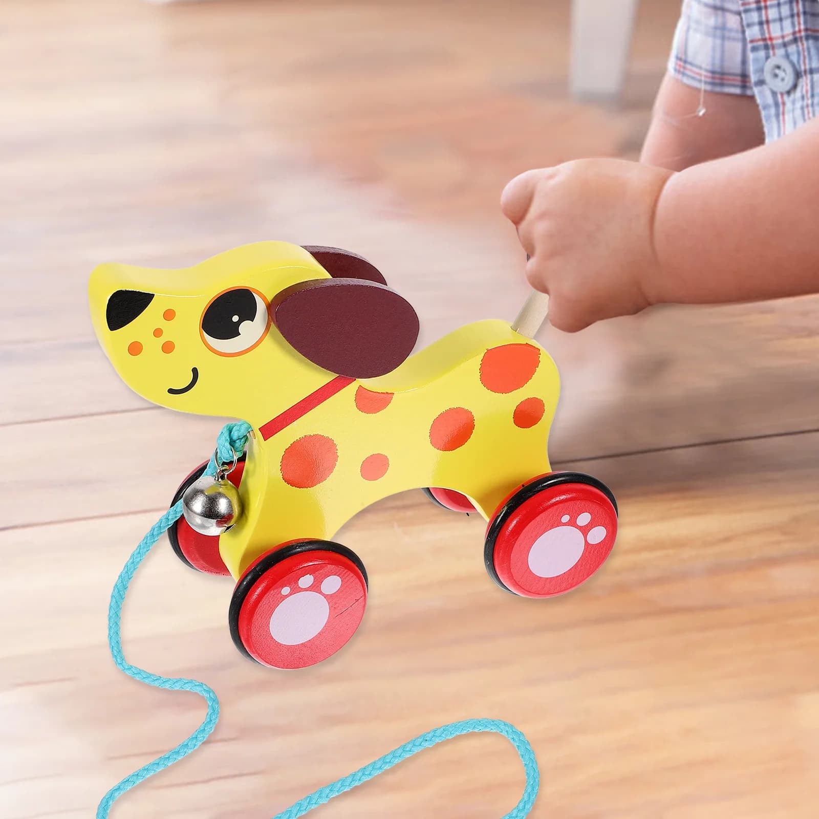 Auto da trascinamento a forma di animale in legno per i più piccoli che imparano a camminare Simpatico cartone animato che tira il camminatore Ruota da trascinamento per l'educazione precoce del bambino