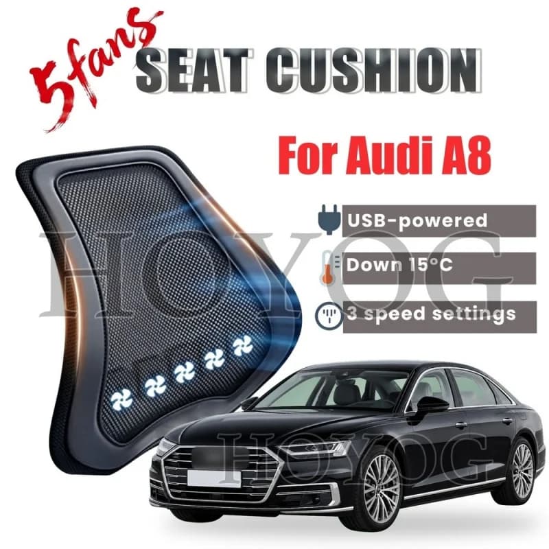 For Audi A8 Car Seat Cooling Lumbar Support Cushion Back Support Pillow USB Cooling Fan Breathable Mesh Waist Rest Summer Travel