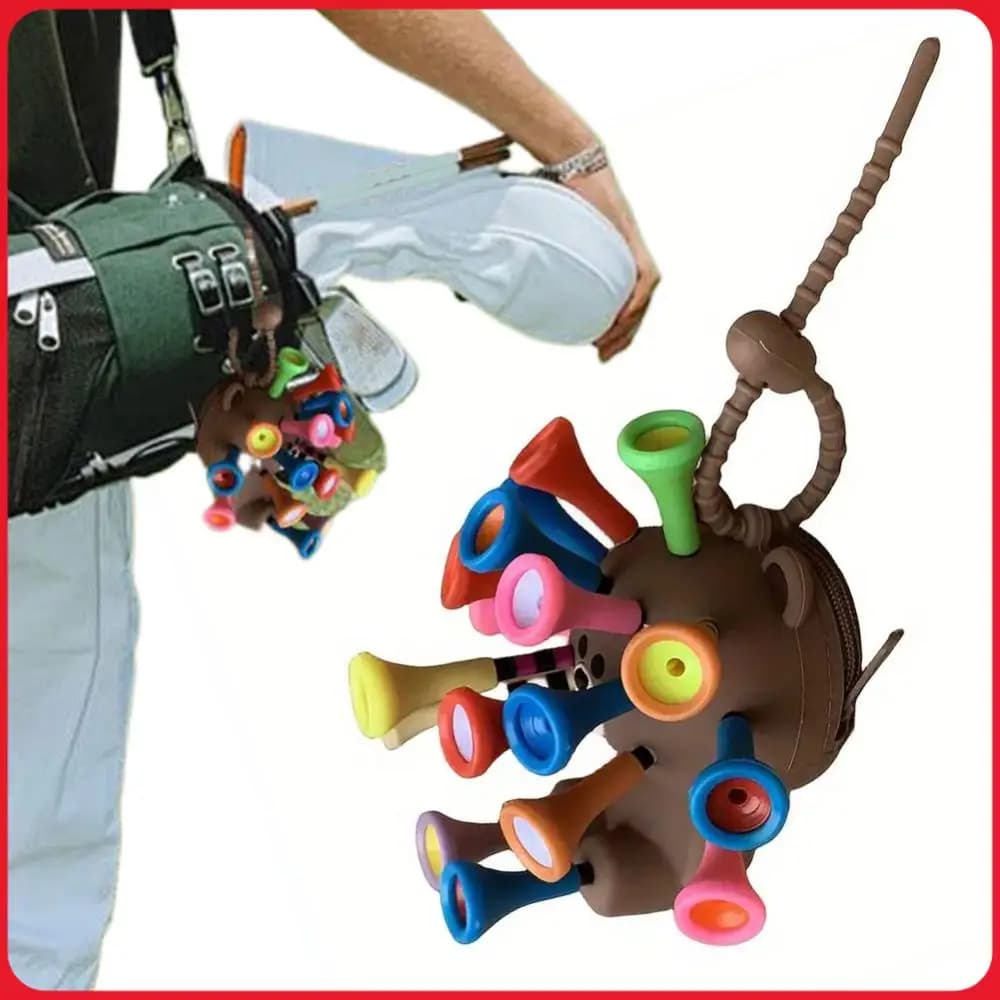 Porta Tee da Golf Portatile a Forma di Orsetto, Contiene 1 Pallina e 17 Tee, Accessorio per Golf