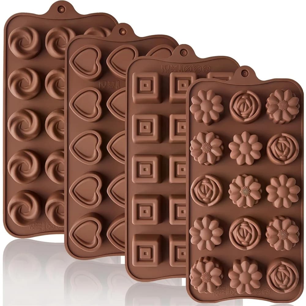 Confezione da 4 stampi per fiori di cioccolato riutilizzabili in silicone per torte, caramelle al cioccolato, fondente, durevole, stampo floreale rosa per panettiere, burro di ghiaccio