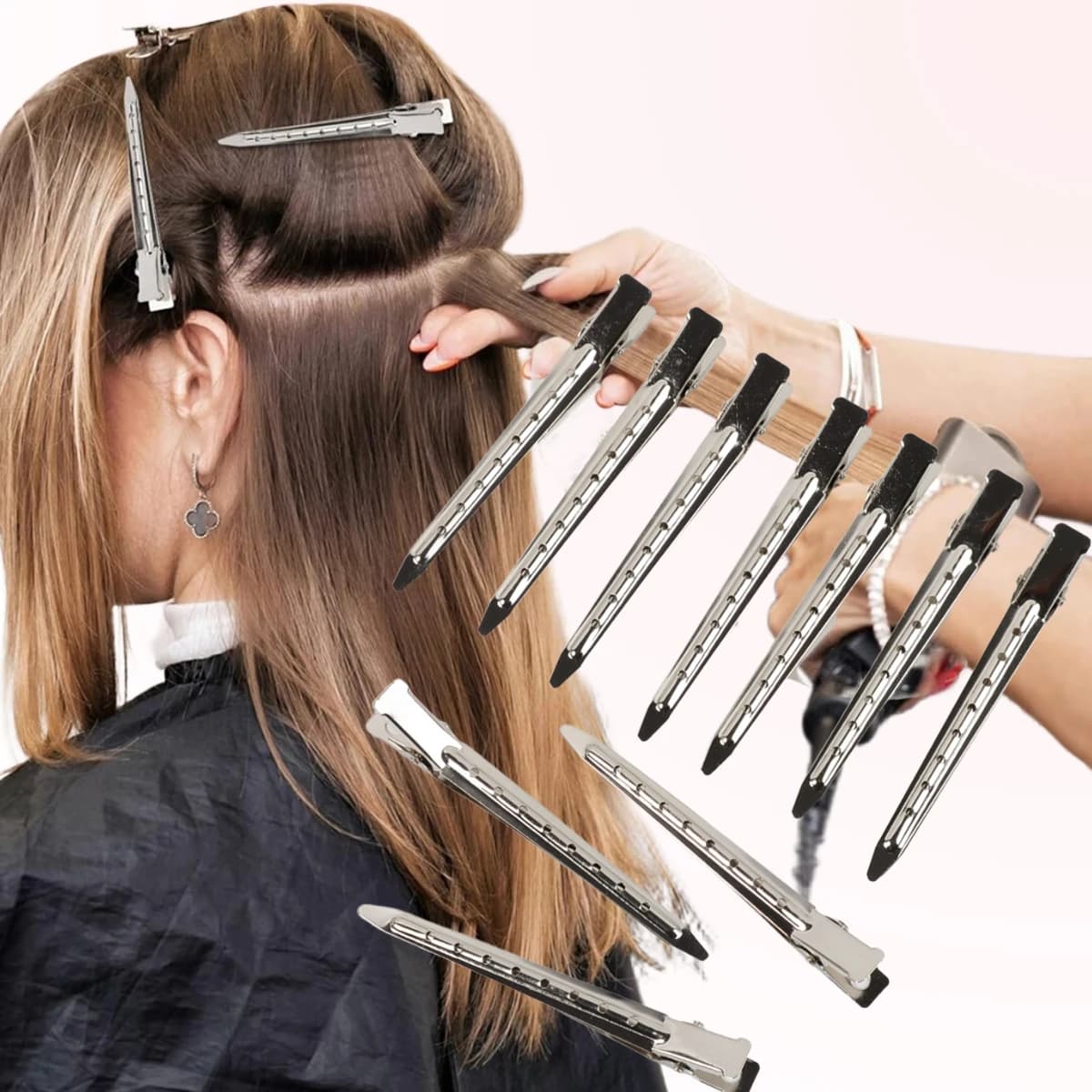 Clip Professionali per Sezionare i Capelli, Antiscivolo, in Metallo, per Acconciature da Salone, per Parrucchieri e Barbieri