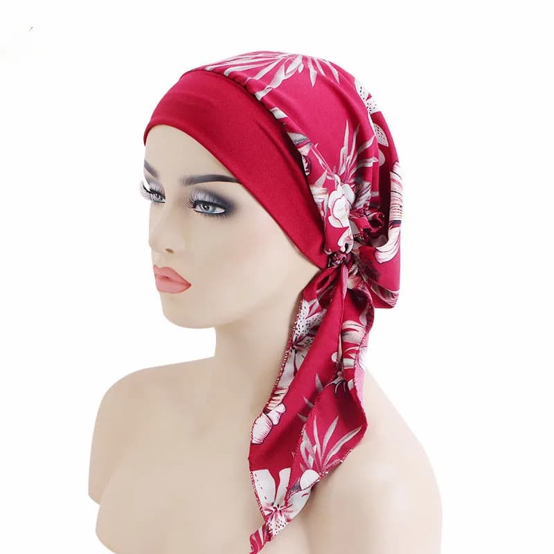 Elastic broadside scarf with ethnic print for night cap with belt for women's tie