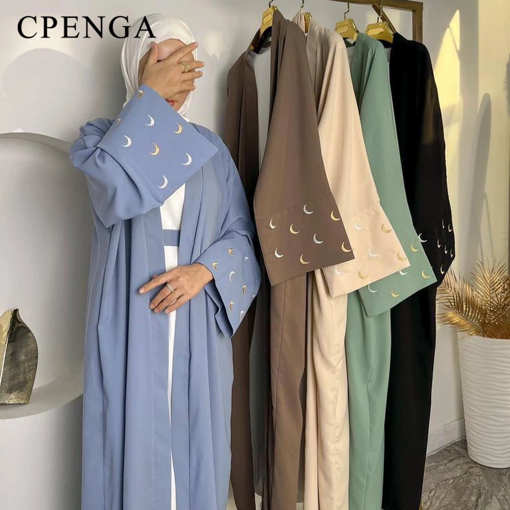 2024 New Moon Embroidered Dubai Open Abaya Muslim Women Cardigan Turkey Elegant Robe Islam Long Coat Modest Abaya