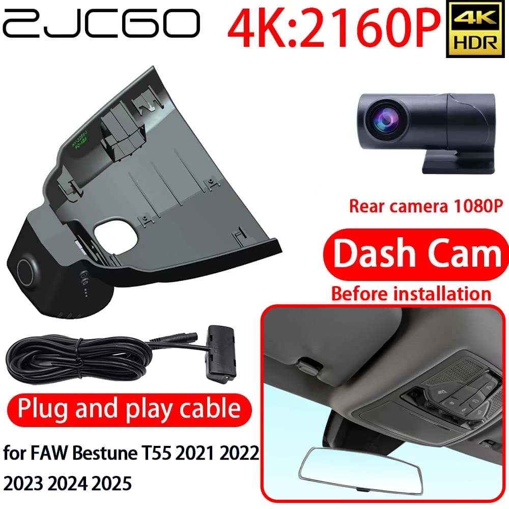 ZJCGO DVR Camera for Car 4K with Wifi, Sony Anterior and Rear lens, Monitor 24h for FAW Bestune T55 2021 2022 2023 2024 2025