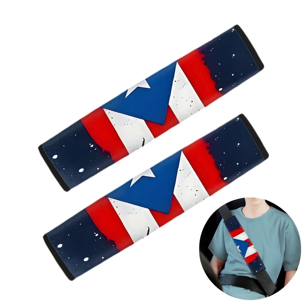 Cuscinetti per cinture di sicurezza auto PR Flag, confezione da 2, design stellato di Porto Rico, copricinture per un maggiore comfort alla guida