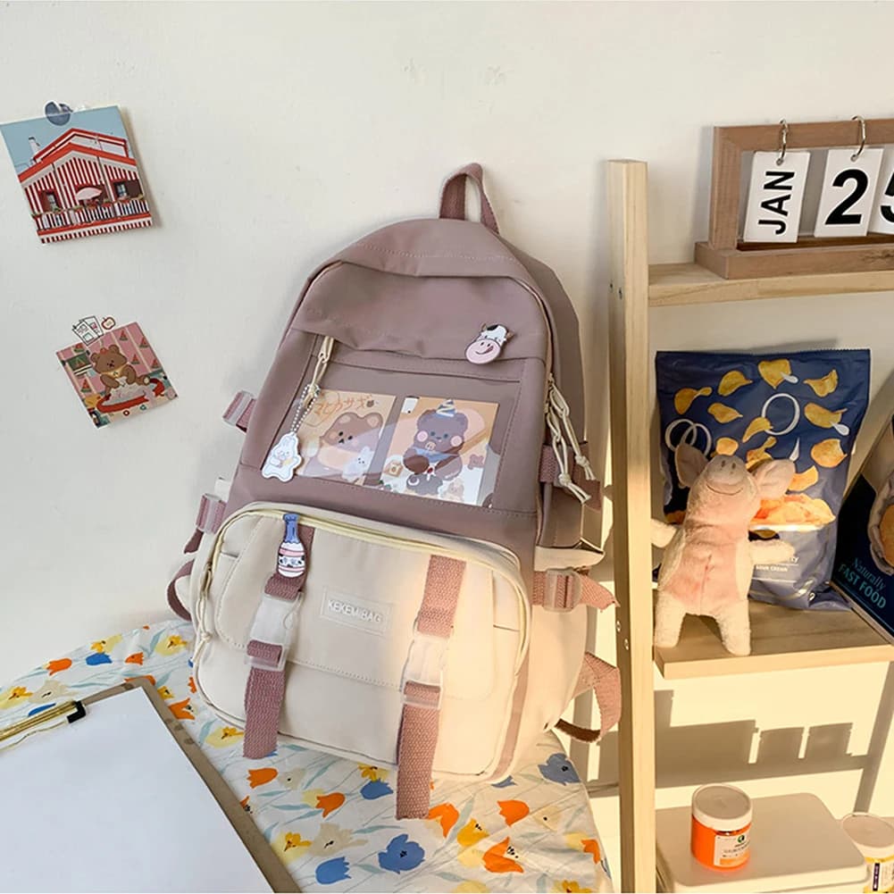 Zaini moda donna Borsa in tela con design a colori a contrasto per il tempo libero quotidiano Zaino universitario Zaino patchwork per studenti