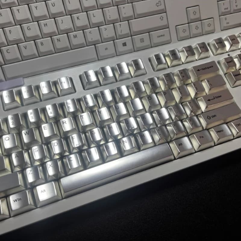 Sanmu Peripheral Covers Custom Cherry Shape White Matte Silver Minimalist Set complete with metal mechanical keyboard trims Gift