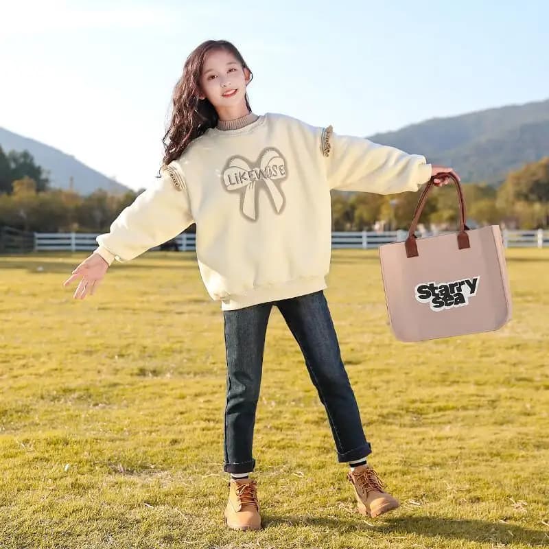 Nuova Felpa Calda e alla Moda per Bambini Primavera-Autunno, Top con Stampa a Fiocco e Collo Tondo per Ragazze di Taglia Piccola e Media