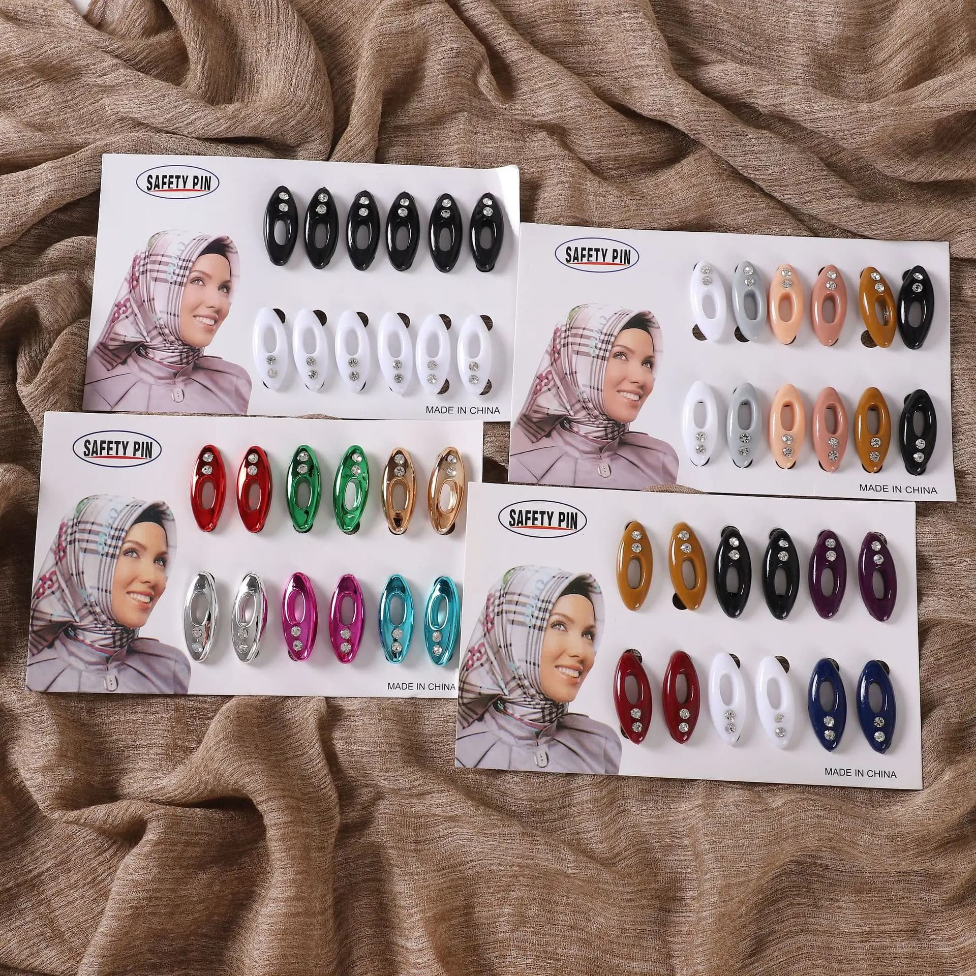 Fibbia in plastica, fibbia per foulard in seta, fibbia per hijab, spilla colorata con supporto per scheda, accessori, spilla da donna