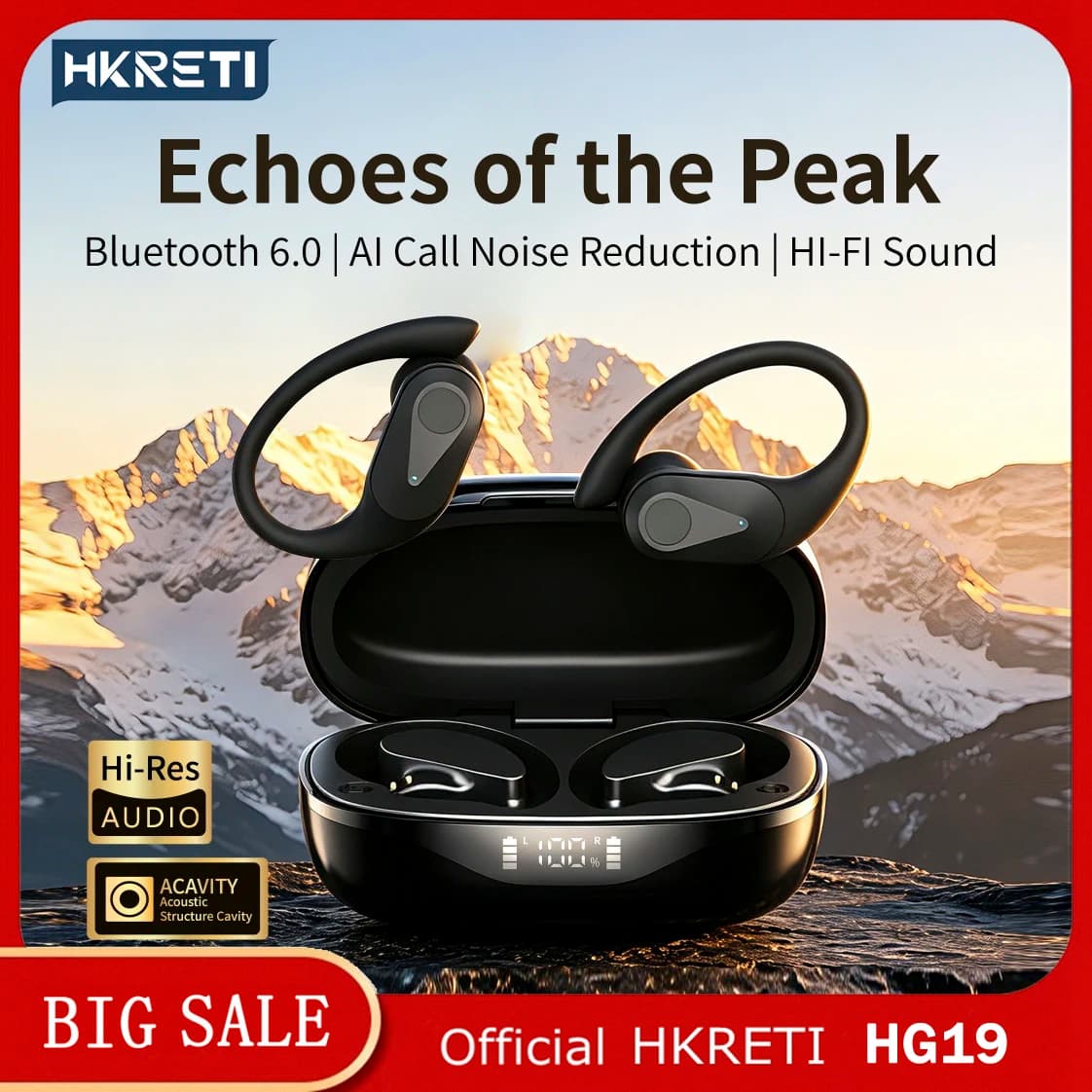 Original HKRETI HG19 Wireless Earphones Bluetooth 6.0 Sport Waterproof Noise Stereo Compatible with Android and iOS