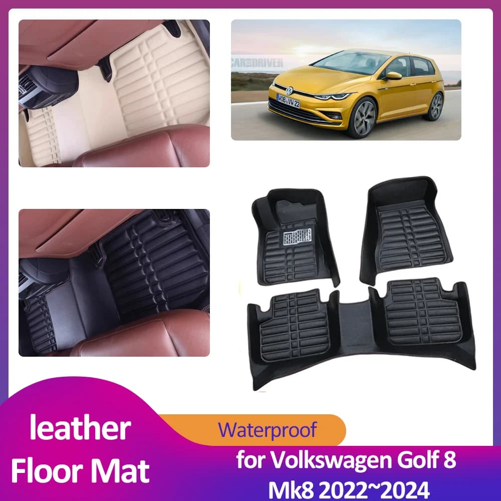 Tappetino per auto per Volkswagen VW Golf 8 Mk8 GTI R-Line 2022 ~ 2024 Piede in pelle Rivestimento interno Tappetino impermeabile Accessorio personalizzato