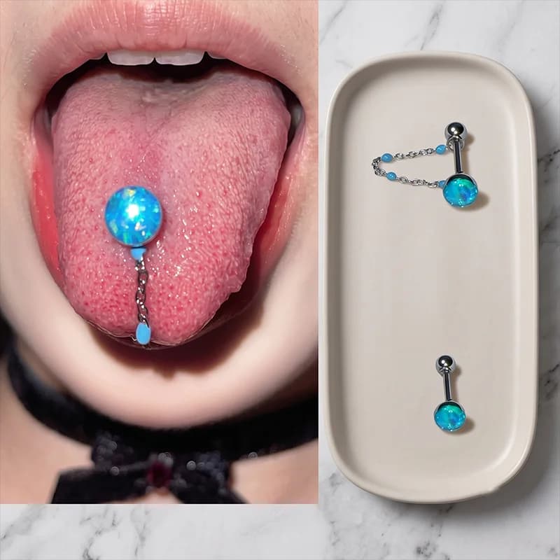 1 pezzo di alta qualità alla moda blu glitter catena a sfera acciaio al titanio linguetta stud - Hot Girl body piercing gioielli per feste Giftt