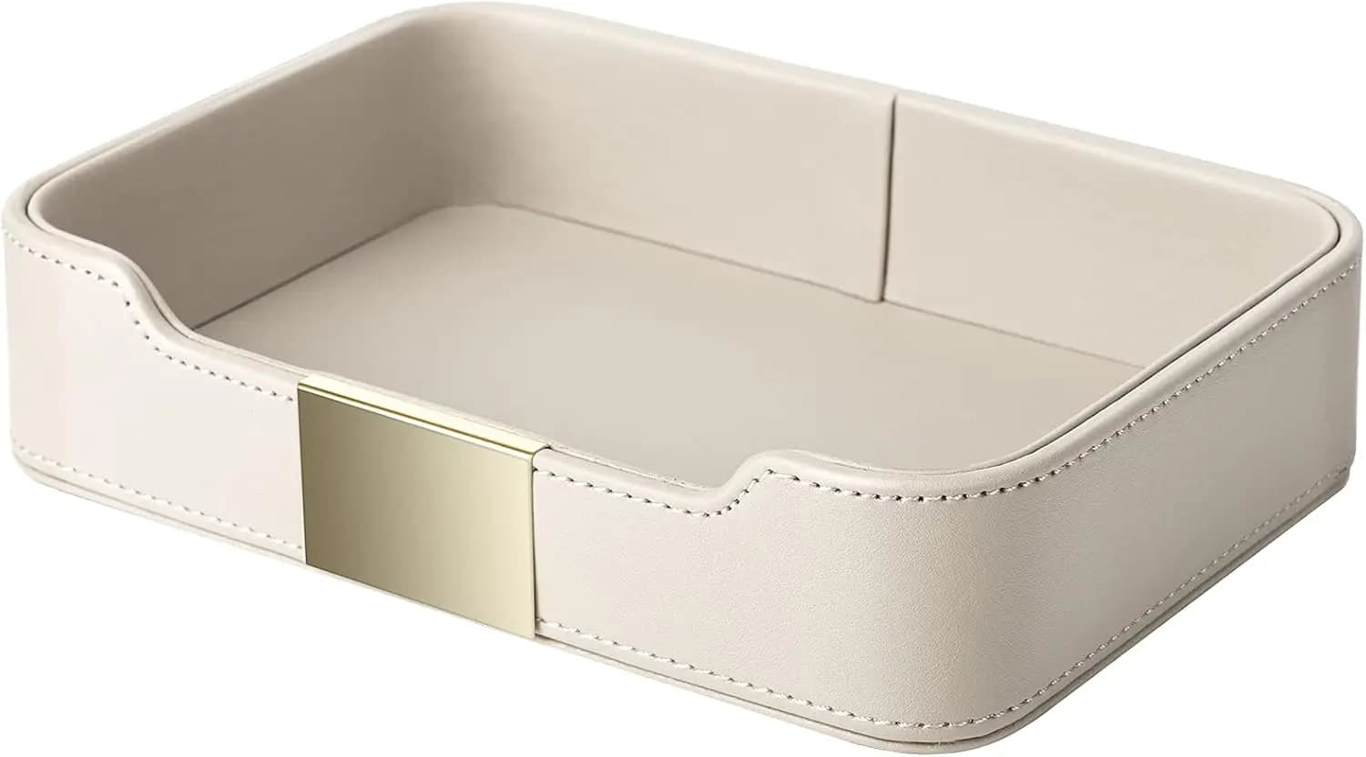 Luxury Leather Tray for Entrance Table – Organizer with Grey Metal Edge for Keys, Phone, Jewelry and Wallet