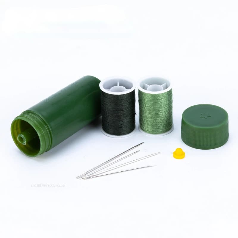 1set Mini aghi scatola da cucito artigianale Kit da cucito portatile verde Kit da cucito custodia cilindrica da viaggio con filettature Punch Needle