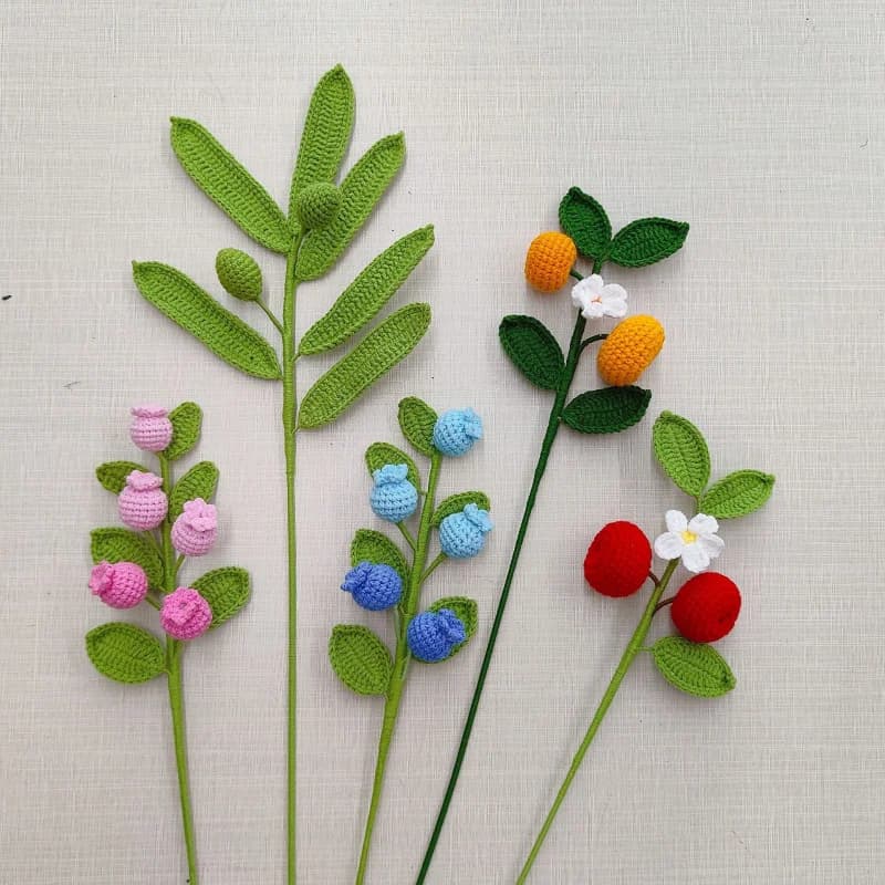 Finito fatto a mano all'uncinetto Bouquet fiore artificiale decorazione della casa simulazione mela arancione oliva mirtillo lana regalo per maglieria