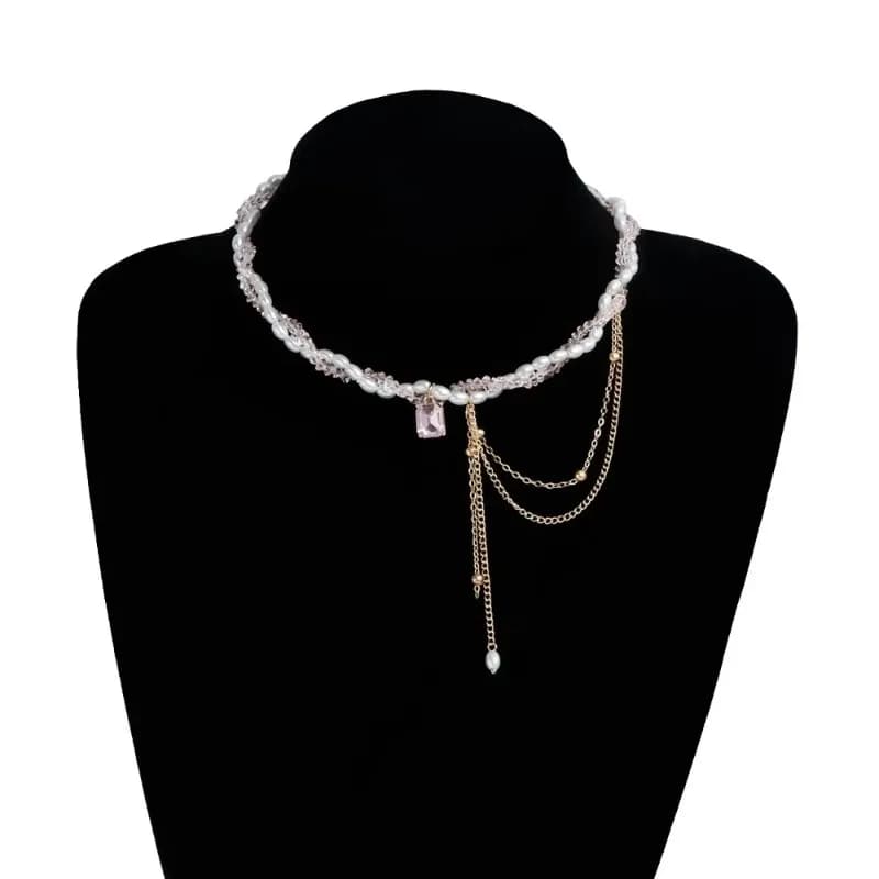 Elegante collana girocollo in pietra di cristallo multistrato per donna Collana con ciondolo nappa creativa vintage Gioielli da sposa