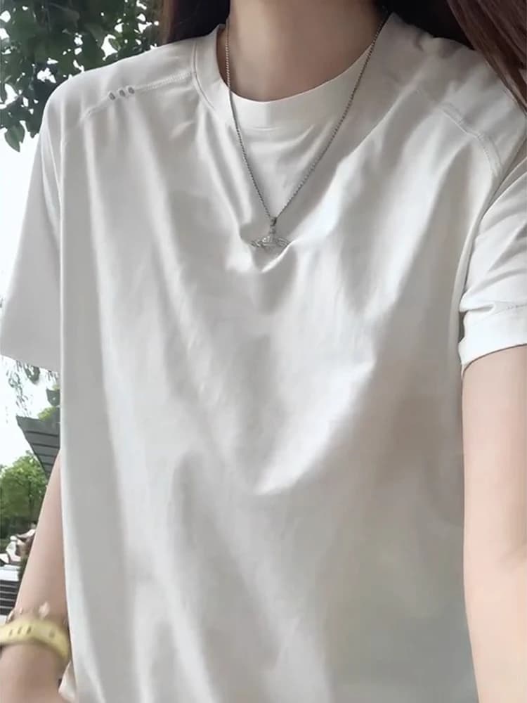 White Ice Silk Quick Dry Short Sleeve T-Shirt Unisex Summer Thin Shoulder Insertion Casual Outdoor Sports Cycling Wear Top