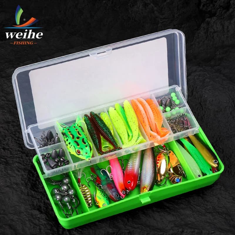 WEIHE Fishing Set 104 Pieces with baits and accessories, Equipment Box, Soft bait kit