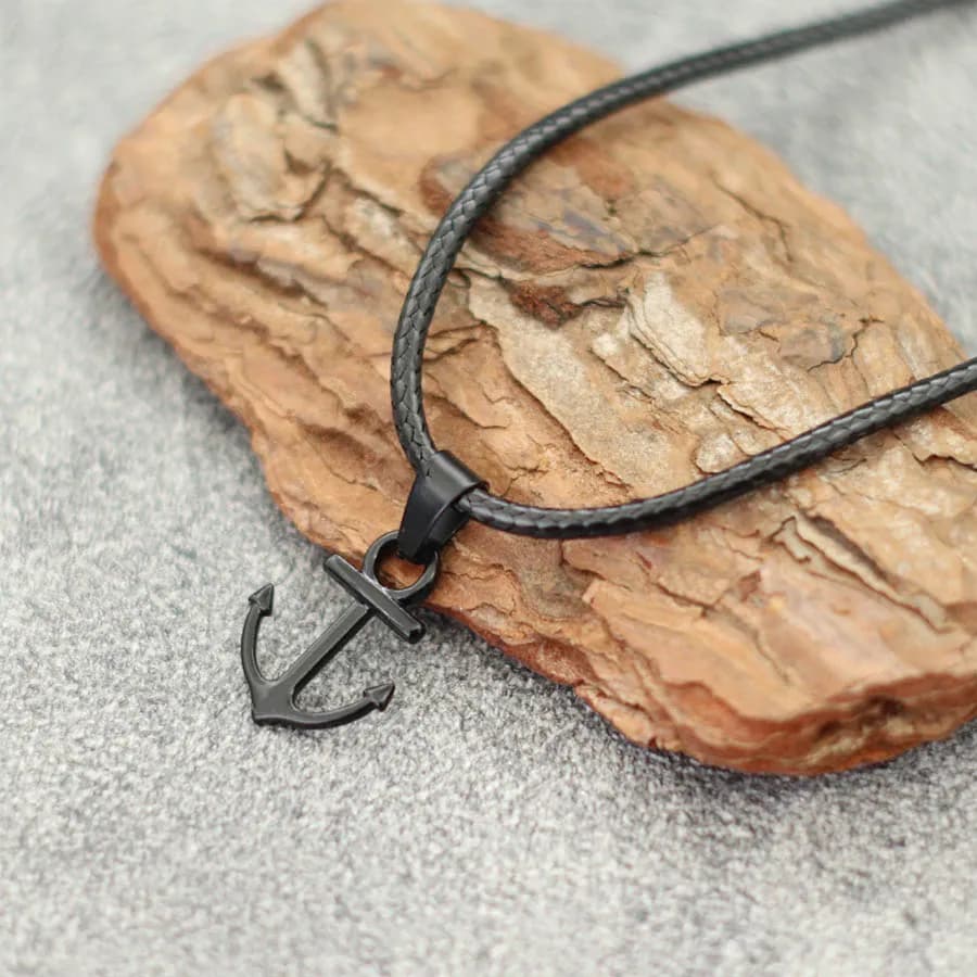 Collana con ciondolo timone di ancoraggio serie marina da uomo, filo di cera durevole, 24 pollici, collo lungo, gioielli, accessori da spiaggia per il surf all'aperto