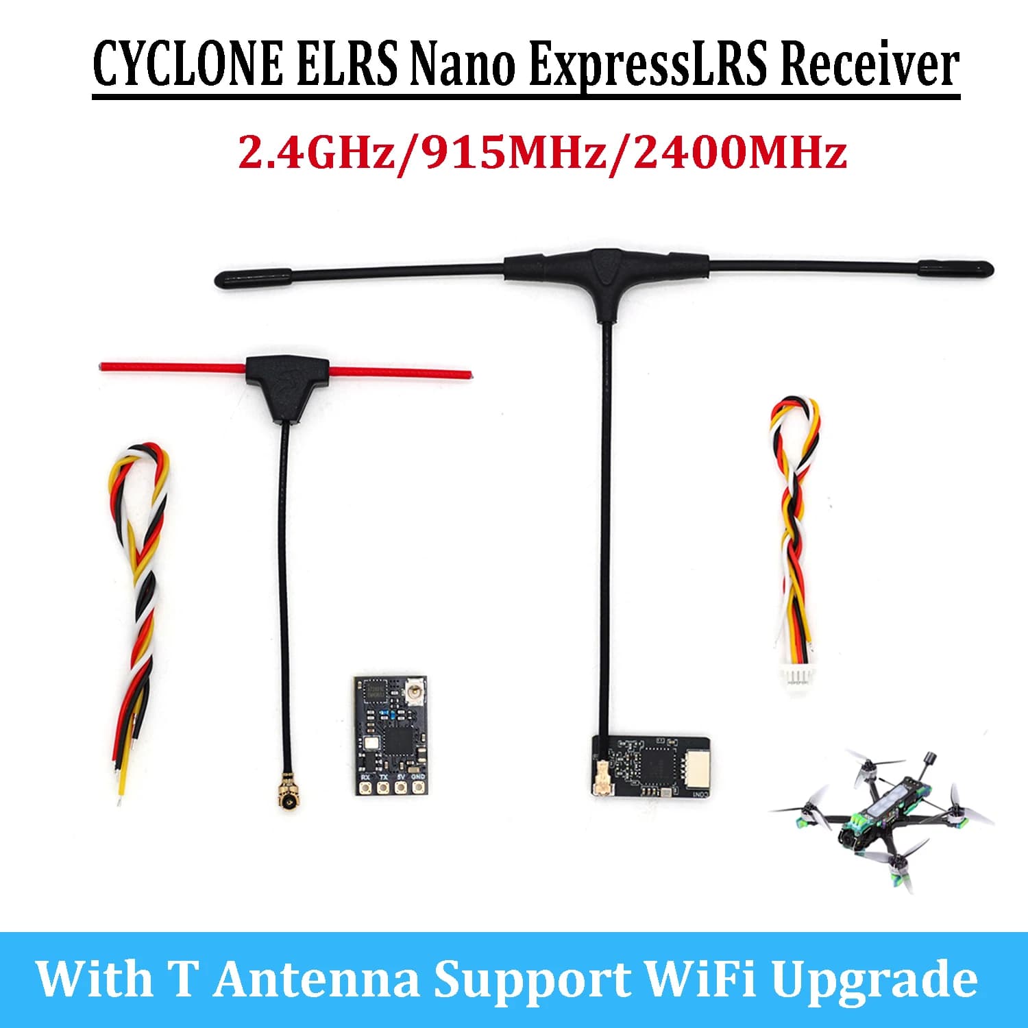 CYCLONE ELRS 2.4G/915MHz Nano ExpressLRS Ricevitore a lungo raggio 3.6-5.5V con antenna T Supporto aggiornamento WiFi per parti drone RC FPV